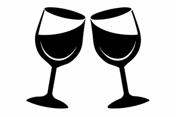 Wine glasses silhouette vector, wine icon, cheers with wine glasses. vector illustration
