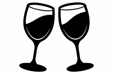 Wine glass icon, two wine glasses vector silhouette