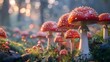 © FUSIONEDGE STUDIO - Nestled in the forest floor, a bright red amanita mushroom rises, its speckled cap contrasting with earthy autumn tones, evoking woodland magic and mystery.