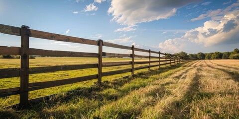 Wall Mural - A robust board-on-board timber fence with overlapping wooden slats creates privacy, its natural grain and earthy tones blending harmoniously into the outdoor landscape.