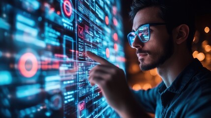Man Interacting with Digital Interface