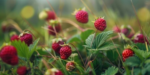 Poster - Forest products close up wild strawberries shallow depth of field