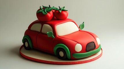 Sticker - red toy car with apple