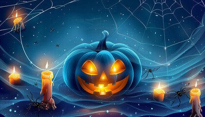 Wall Mural - Spooky Halloween themed illustration with Carved Pumpkins