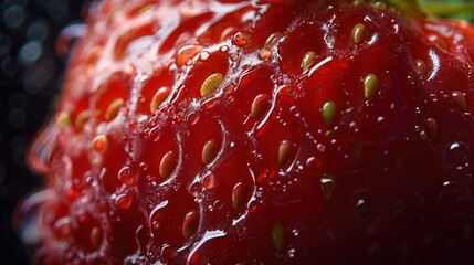 Fresh strawberry fruit closeup macro view