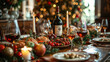 © Sergii - A beautifully set table for a traditional holiday meal, with family and friends gathered around