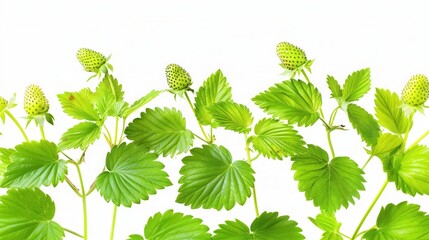 Fresh strawberry plant leaf isolated on white background