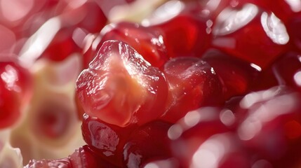 Poster - Macro closeup view of fresh juicy pomegranate fruit seed grain