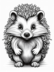 Wall Mural - hedgehog in cartoon style, coloring book, white background, black and white