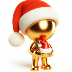 Canvas Print - 3D golden figure with Santa Claus hat. Christmas celebration time