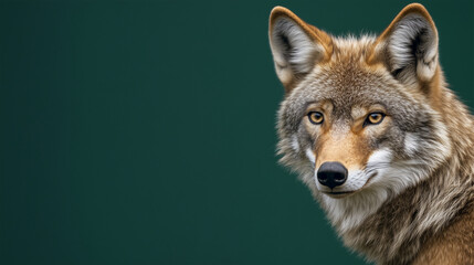 Photograph of a coyote on a green background