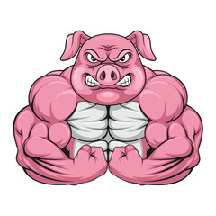 Canvas Print - pig mascot vector art illustration muscle pig design