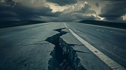 there was a sizable crack splitting the asphalt; it was dark and extremely deep, and pieces of the asphalt were falling into the opening of the enormous crack