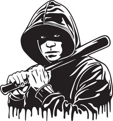 Canvas Print - Man Riot with Baseball Bat Stylized Vector