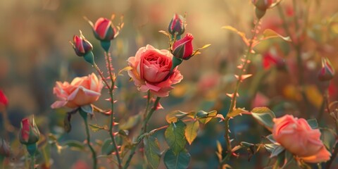 Canvas Print - Prickly stems and toothed edges Rose flowers boasting a range of colors and shapes