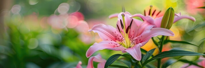 Wall Mural - lily flowers in bloom in the garden with shallow depth of field