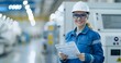 © A2Z AI  - A female engineer in a hard hat and safety glasses reading papers in an industrial plant