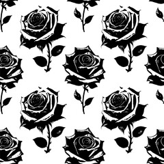 Wall Mural - black and white seamless pattern of rose flowers, texture, design