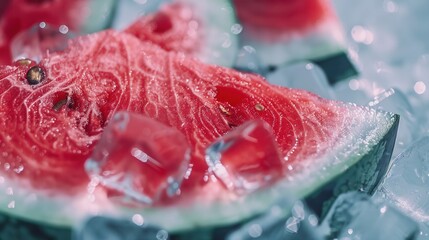 Fresh sweet ripe watermelon slices closeup macro view