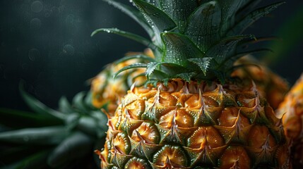 Macro closeup view of fresh pineapple