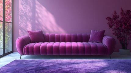 Wall Mural - Modern Minimalist Living Room with Trendy Lilac Walls