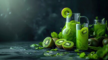 Juice drink with fresh kiwi fruit