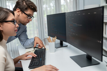 Wall Mural - team skilled developers program thinking newest coding creative website planning software project on