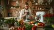 © Joyce - A male is making a healthy smoothie drink with a blender mixer in kitchen