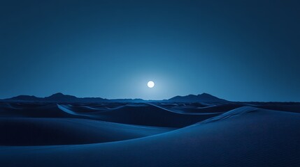 Wall Mural - Moonlit desert landscape, silvery sand dunes, cool night tones