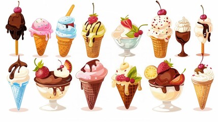 Wall Mural - Collection of vector illustration of various flavor tasty ice cream.