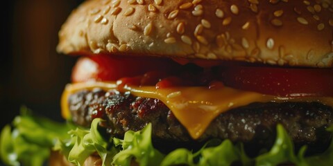 Canvas Print - Close up of a delicious and mouthwatering cheeseburger sandwich