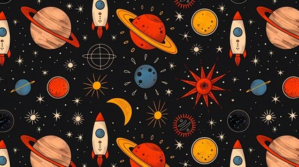 Wall Mural - space cartoon pattern 