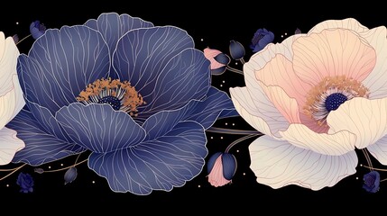 Wall Mural - flowers illustration on black background 