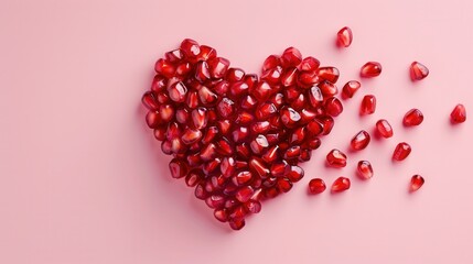 Fresh pomegranate fruit seed grain in the shape of a red heart