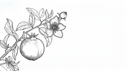 Wall Mural - Artistic line drawing of fresh pomegranate fruit