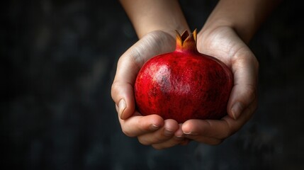 Fresh pomegranate fruit in hands closeup view