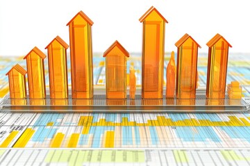 Wall Mural - A vibrant urban financial growth chart casts a shadow over the city symbolizing economic prosperity