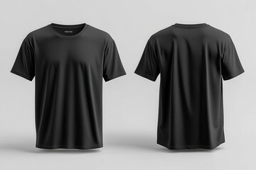 floating black tshirt mockup front and back views clean backdrop for seamless design presentation