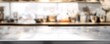 © ALEXSTUDIO - Empty metallic countertop surface with blurred restaurant kitchen background