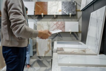 Poster - A large, white staircase leads to a large, open room with a white marble floor