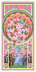 Wall Mural - Spring seasonal card in art nouveau style, vector illustration	