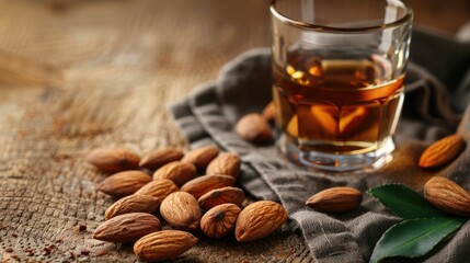 Poster - Italian Amaretto liqueur with almonds on vintage table