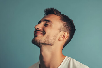 Wall Mural - A close up of a man's face with her eyes closed