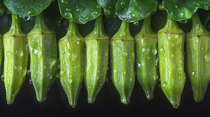 Sticker - Close-Up of Green Pods with Water Drops