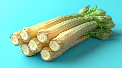 Poster - Fresh Leeks on Vibrant Turquoise Background