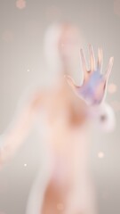 a touch, an unknown person pulls out his hand against the background of the light and touches the screen, an alien from other worlds, a translucent figure appears out of focus