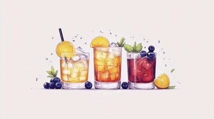 Sticker - Refreshing Drinks with Blueberries and Oranges