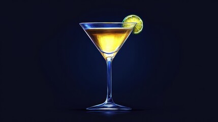 Sticker - Elegant Cocktail Glass with Lemon Slice Against Dark Background