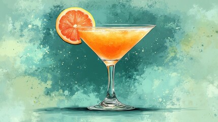 Wall Mural - Artistic Cocktail with Orange Slice on Abstract Background