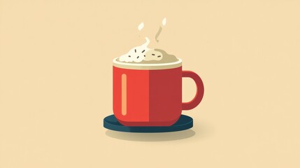 Wall Mural - Stylized Red Coffee Cup with Steam on a Simple Background